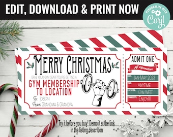 Christmas Gym Membership Surprise Gift Voucher, Private Trainer Gym Printable Template Gift Card, Editable Instant Download Gift Certificate