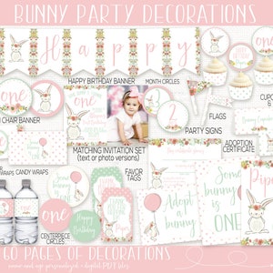 Bunny Birthday Banner, Bunny Birthday Party Decor, Some Bunny is One, Spring Birthday, First Birthday Girl, Shabby Chic, Girls 1st Birthday image 6