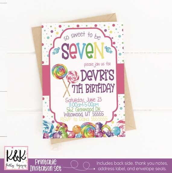 Candy Theme Birthday Party Invitation, Candy Land Invitation, Sweet Celebration, Printable Invitation, Girls Birthday, 1st Birthday, First Il_570xn