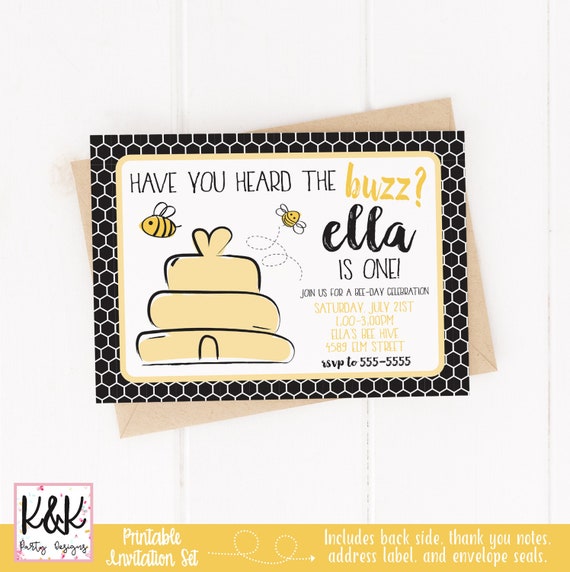 Bee Birthday Party Invitation Beeday Birthday Party Invitation