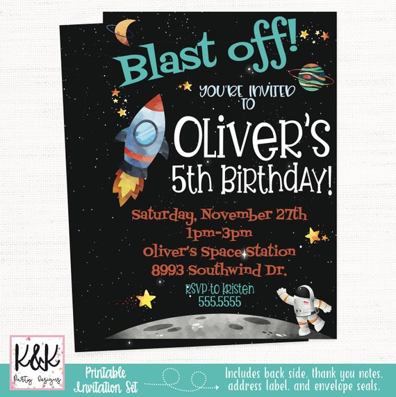 Space Birthday Party Decorations, Outer Space Party Invitation, Astronaut Invitation, Rocket Invitation, First Birthday, 1st Birthday, Print Il_570xn