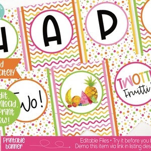Twotti Fruitti Birthday Party Decorations, Fruit Cupcake Toppers, Tutti Fruitti, Girls Second Birthday, 2nd Birthday, Fruit Party Printable image 7