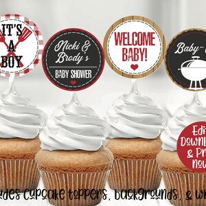 Baby Q Cupcake Toppers, Barbecue Cupcake Toppers, BBQ Cupcake Toppers, Baby Q Baby Shower Decorations, Barbecue Baby Shower, BBQ Printable image 2