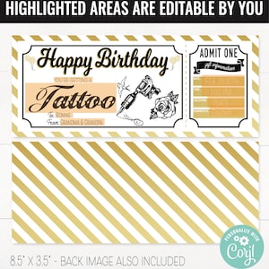 Birthday Surprise Tattoo Ink Gift Voucher, Tattoo Gift Present Printable Template Gift Card, Editable Instant Download Gift Certificate image 2