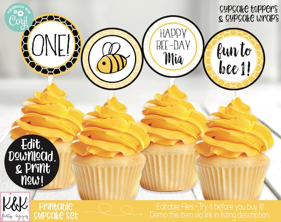 Bumble Bee Cupcake Toppers / Fun to Bee One Cupcake Toppers / -  in  2023