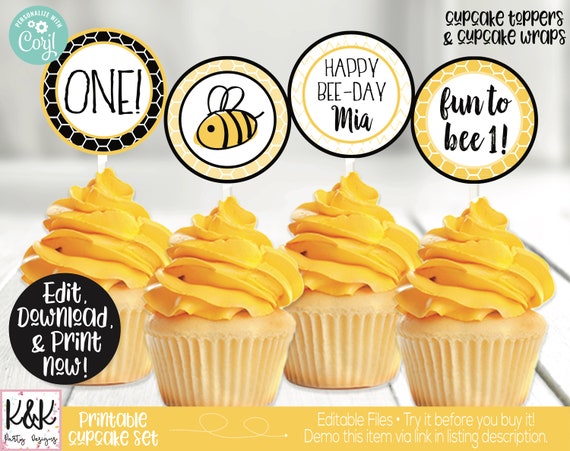 Bumble Bee Cupcake Toppers / Fun to Bee One Cupcake Toppers / -  in  2023