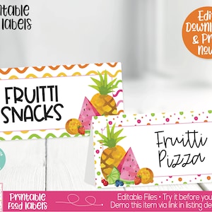 Twotti Fruitti Food Labels, Fruit Food Labels, Fruit Buffet Cards, Fruit Birthday Party Decoration, Twotti Fruitti Birthday Party Decoration