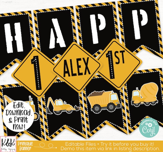 Construction Birthday Banner Construction Banner Construction