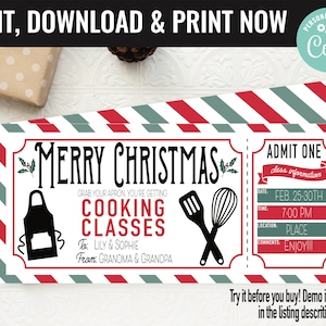 Christmas Surprise Cooking Lessons Gift Voucher, Cooking Lessons Printable Template Gift Card, Editable Instant Download Gift Certificate