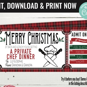 Christmas Surprise Private Chef Dinner Gift Voucher, Private Chef Printable Template Gift Card, Editable Instant Download Gift Certificate
