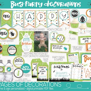 Bug Birthday Party Decorations, Insect Birthday Party Decorations, Bug Birthday Party Invitation, Boys 1st Birthday, First Birthday