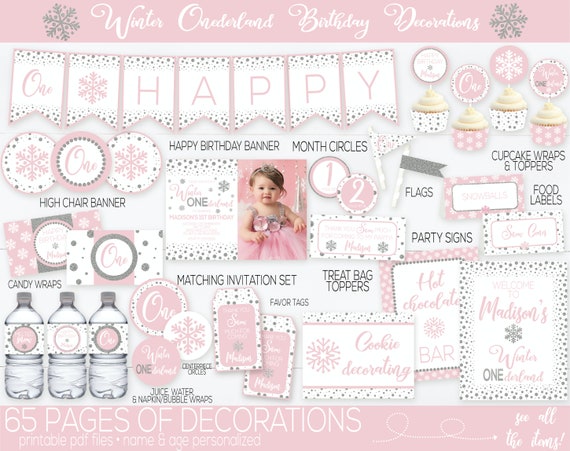 Winter Onederland Decorations Girl, Winter Birthday, Snowflake Birthday, Winter Wonderland, First Birthday Decorations, Pink and Silver Il_570xn