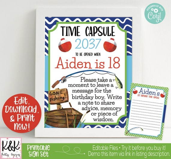 Ofishally One Birthday Time Capsule Sign, Fish First Birthday Time Capsule Sign, Fish Birthday Party Decorations, o-fish-ally one, 1st birth Il_570xn