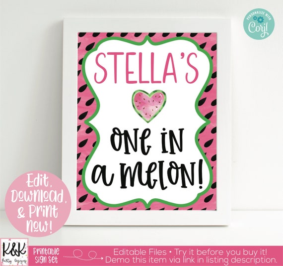 Watermelon Birthday Party Decorations, Watermelon Party Sign, One in a Melon, Summer Birthday, First Birthday Girl, Girl 1st Birthday, Edita Il_570xn