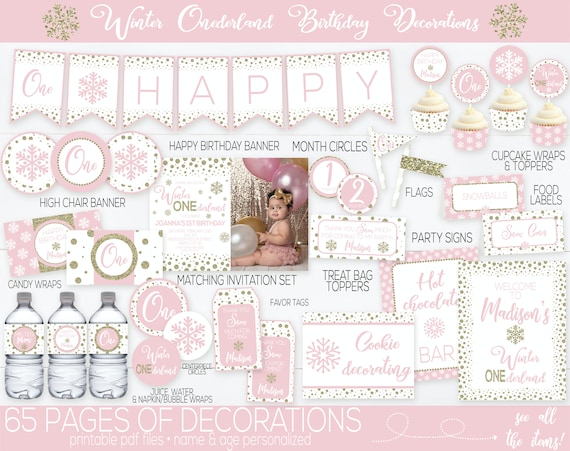 Winter Onederland Decorations Girl, Winter Birthday, Snowflake Birthday, Winter Wonderland, First Birthday Decorations, Pink and Gold Il_570xn