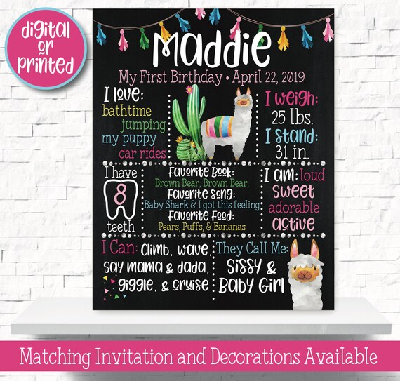 Llama Birthday Party Chalkboard, Llama Party Decorations, Llama Sign, Chalkboard Sign, Llama Invitation, Llama Printable, Girls Birthday Il_570xn