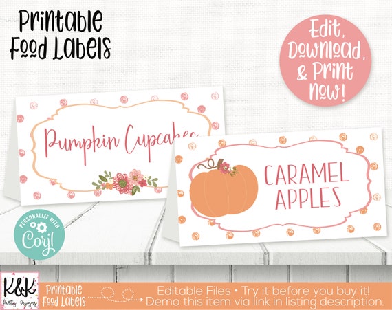 Pumpkin Food Labels, Pumpkin Buffet Cards, Pumpkin Birthday Party Decorations, Our Little Pumpkin, Fall Birthday, Girl First Birthday, Il_570xn