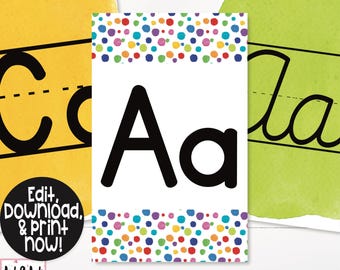 Bright Watercolor Classroom Alphabet Banner Printable, Teacher Supply, Classroom Teacher Decoration and Supplies, Alphabet Wall Poster Card