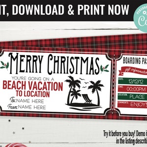 Beach Trip Ticket Surprise Gift Voucher, Beach Surprise Trip Printable Template Gift Card, Editable Instant Download Gift, Christmas Gift