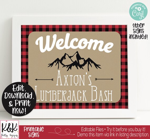 Lumberjack Party Signs, Lumberjack Welcome Sign, Lumberjack Birthday Party Decorations, Boys First Birthday, 1st Birthday, Beard, Printable Il_570xn