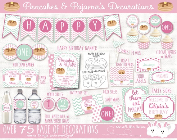 Pancakes and Pajamas Birthday Party Decorations, Invitation, Pajama Party, Brunch Birthday Party Decor, Girls 1st Birthday, First Birthday, Il_570xn