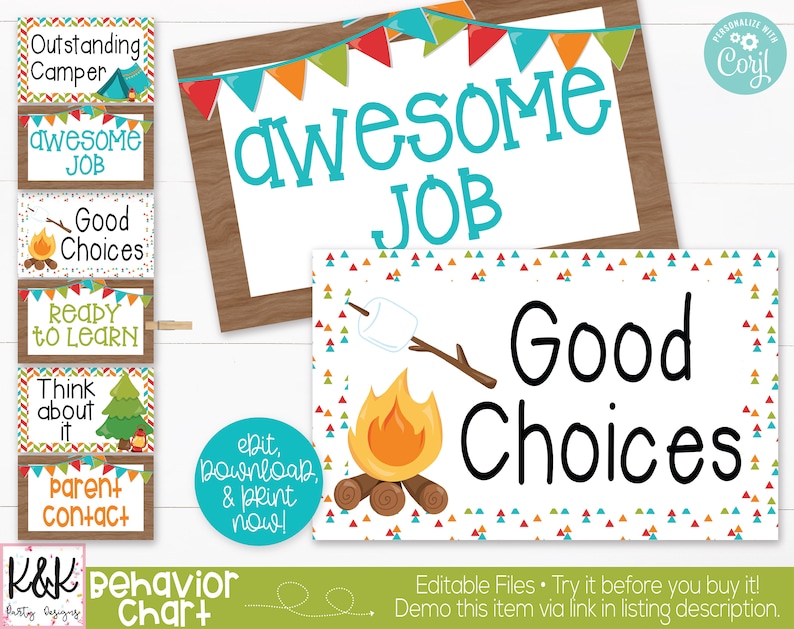 Camping Theme Classroom Editable Behavior Clip Chart Printable, Teacher ...