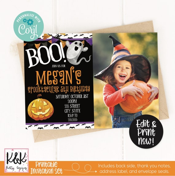 Editable Kids Halloween Birthday Party Invitation, Spooktacular Party Invitation, Ghost Invitation, Fall Birthday Invitation, Instant Downlo Il_570xn