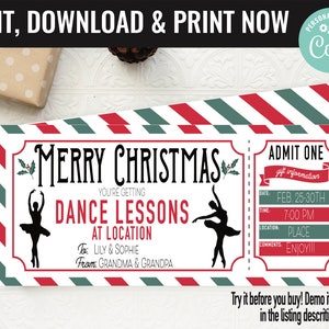 Christmas Surprise Dance Lessons Gift Voucher, Dance Lessons Gift Printable Template Gift Card, Editable Instant Download Gift Certificate