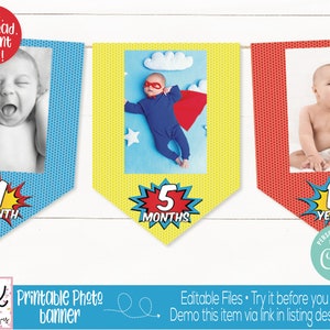 Superhero Monthly Photo Banner, Superhero Birthday Party Decoration, Superhero First Birthday Banner, Boys First Birthday, 1st Birthday