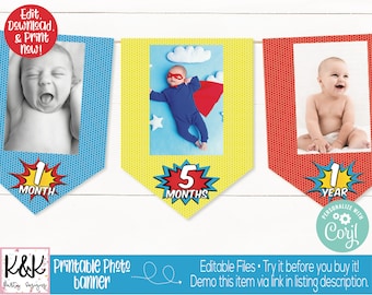 Superhero Monthly Photo Banner, Superhero Birthday Party Decoration, Superhero First Birthday Banner, Boys First Birthday, 1st Birthday