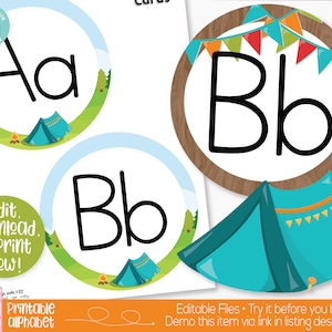 Camping Forest Theme Classroom Alphabet Banner Printable, Teacher Supply, Classroom Teacher Decoration and Supplies, Alphabet Wall Cards