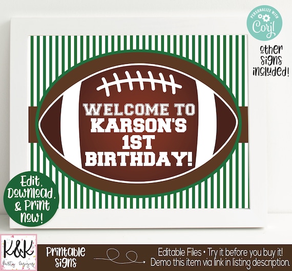 Football Party Signs, Football Welcome Sign, Football Birthday Party Decorations, Tailgate Party, Sports Party, Football Printable, Editable Il_570xn