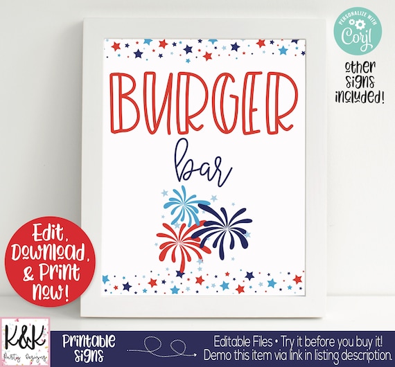 4th of July Party Signs, 4th of July BBQ Birthday Party Decorations, 4th of July Welcome Sign, BBQ Party Signs, Red White Blue, 1st Birthday Il_570xn