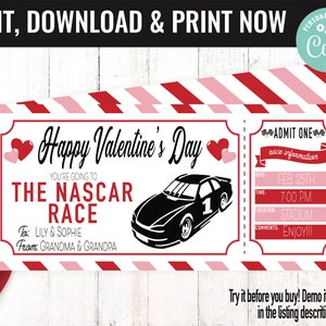 Valentine Surprise Nascar Race Ticket Gift Voucher, Nascar Race Trip Printable Template Gift Card, Editable Instant Download Gift Certificat
