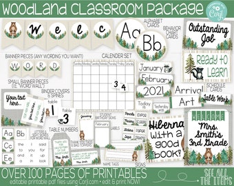 Woodland Classroom Supplies and Decoration, Forest Theme, Teacher Supply, Printable Classroom Teacher Decoration and Supplies, Classroom Sig