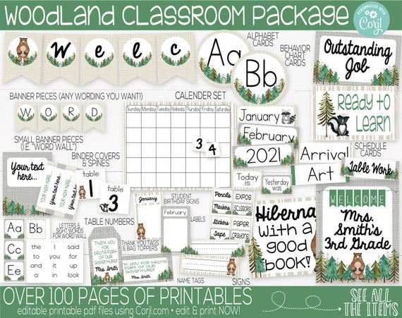 Woodland Classroom Supplies and Decoration, Forest Theme, Teacher Supply, Printable Classroom Teacher Decoration and Supplies, Classroom Sig Il_570xn