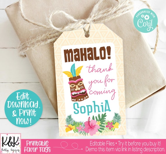 Luau Favor Tags, Luau Birthday Party, Luau Favor Label, Luau Thank You, Luau Party Favor, Luau Party Decorations, Tiki Party, Tropical Party Il_570xn