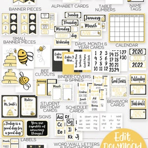 Bee Classroom Supplies and Decorations, Bee Theme, Teacher Supply, Printable Classroom Teacher Decorations and Supplies, Classroom Signs image 2