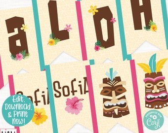 Luau Party Banner, Hawaiian Tiki Party Decorations, Luau Birthday Party Decorations, Summer Pool Birthday Party Decorations, Tropical Party