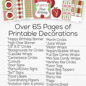 Apple Birthday Party Decorations and Invitation, Apple of my eye, Orchard, Girls First Birthday, 1st Birthday, Editable Instant Download image 3