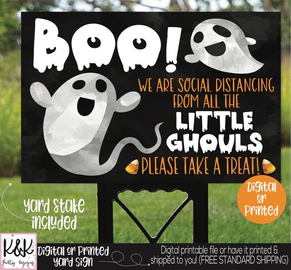 Halloween Social Distancing Trick or Treat Sign, Quarantine Halloween, Social Distance Halloween Sign, Trick or Treat Keep 6 Feet Candy Sign Il_570xn