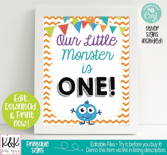 Little Monster Party Signs, Little Monster Welcome Sign, Little Monster Birthday Party Decorations, Monster Bash, First Birthday, 1st Birthd Il_570xn