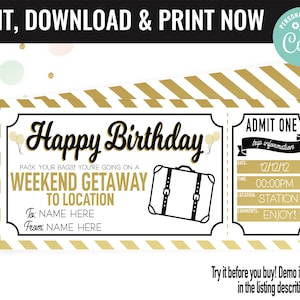Weekend Surprise Weekend Getaway Gift Voucher, Weekend Getaway Trip Printable Template Gift Card, Editable Instant Download Gift Certifica