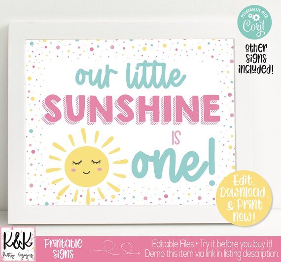 Little Sunshine Birthday Party Decorations, Sunshine Party Sign, You are my sunshine, Summer Birthday, First Birthday, Girl 1st Birthday Il_570xn