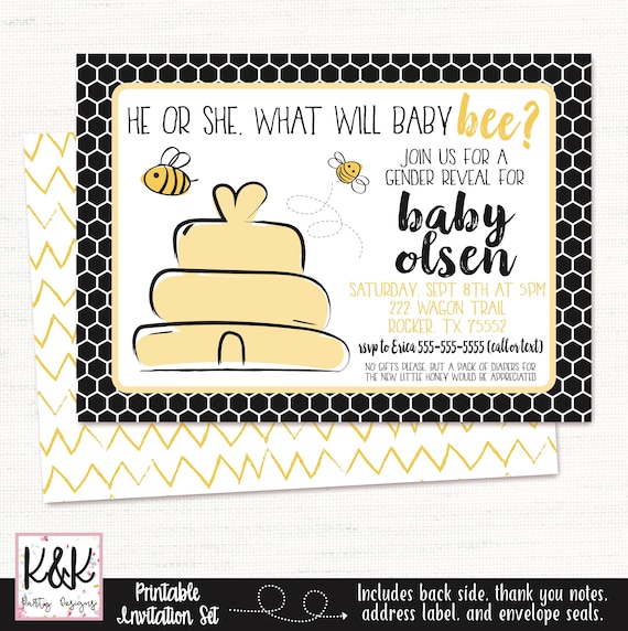 Bee Gender Reveal Invitation, What will baby bee ,Bee Baby Shower Invitation, Bee Gender Reveal Decorations, Coed Baby Shower Invitation Il_570xn