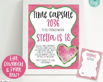 Watermelon Birthday Time Capsule Sign, 1st Birthday Capsule, One in a Melon, Melon Time Capsule, Watermelon Theme 1st Birthday Party Decor