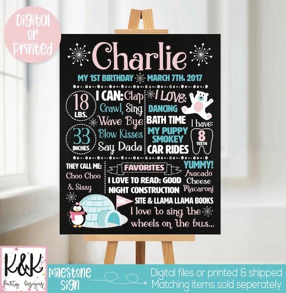 Winter Onederland Chalkboard - Winter Wonderland Chalkboard - Winter Onederland Decorations - Penguin Chalkboard - 1st birthday chalkboard Il_570xn