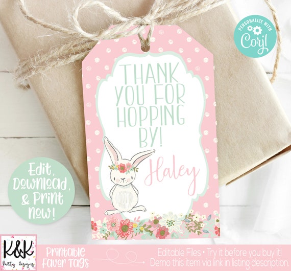 Bunny Favor Tag Some Bunny Is One Spring Birthday Bunny