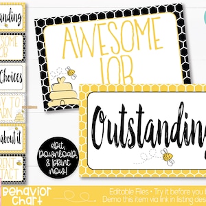 Bee Theme Classroom Editable Behavior Clip Chart Printable, Bee Teacher Supply, Bee Printable Classroom Teacher Decoration & Supplies