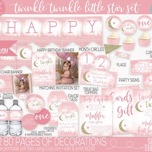 Twinkle Twinkle Little Star Party Decorations, Twinkle Little Star Party Sign, First Birthday Girl, Girl 1st Birthday, Editable Instant image 6